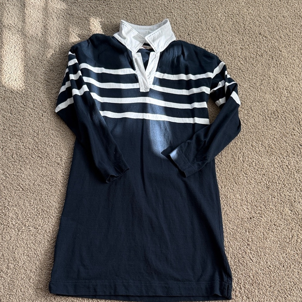 Faherty Navy and White rugby polo dress small